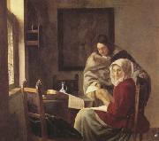Jan Vermeer Girt interrupted at her music (mk30) oil painting artist